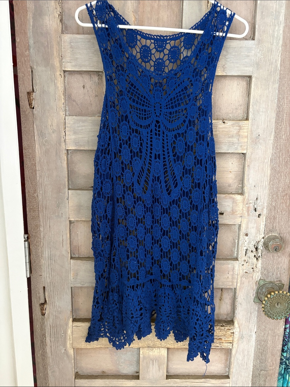 Blue Crochet Tank Dress - Women's Summer Cover-Up fits size medium